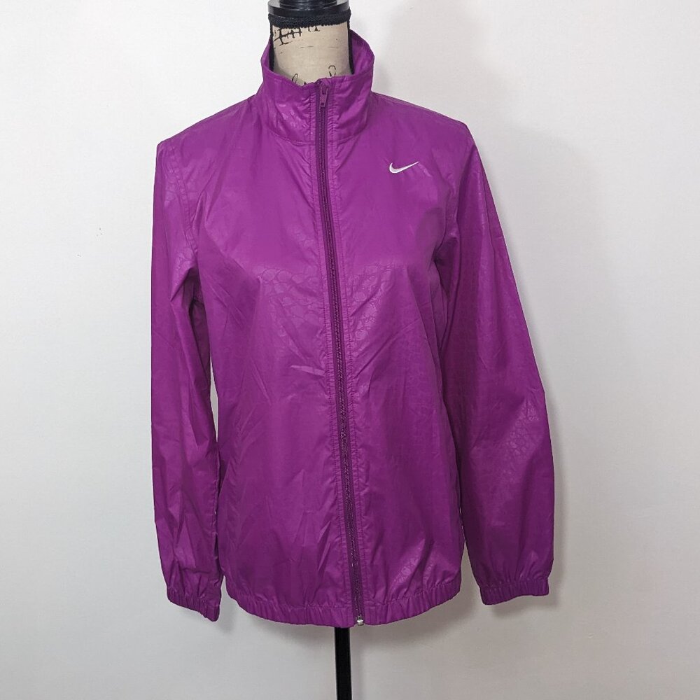 Nike Dri Fit Full Zip Jacket Windbreaker Neon Purple Logo Women's Size M
